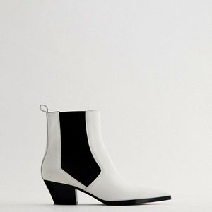 Zara White Leather Ankle Cowboy Boots
